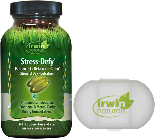 Irwin Naturals Stress Defy Liquid Softgels Bundle with Pill Case - Promotes Clarity and Relaxation