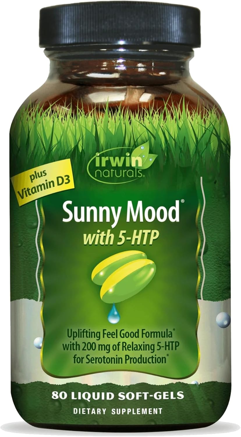 Irwin Naturals Sunny Mood with 5-HTP Liquid Soft-Gels - Promotes Emotional Well-Being and Relaxation - 80 Count