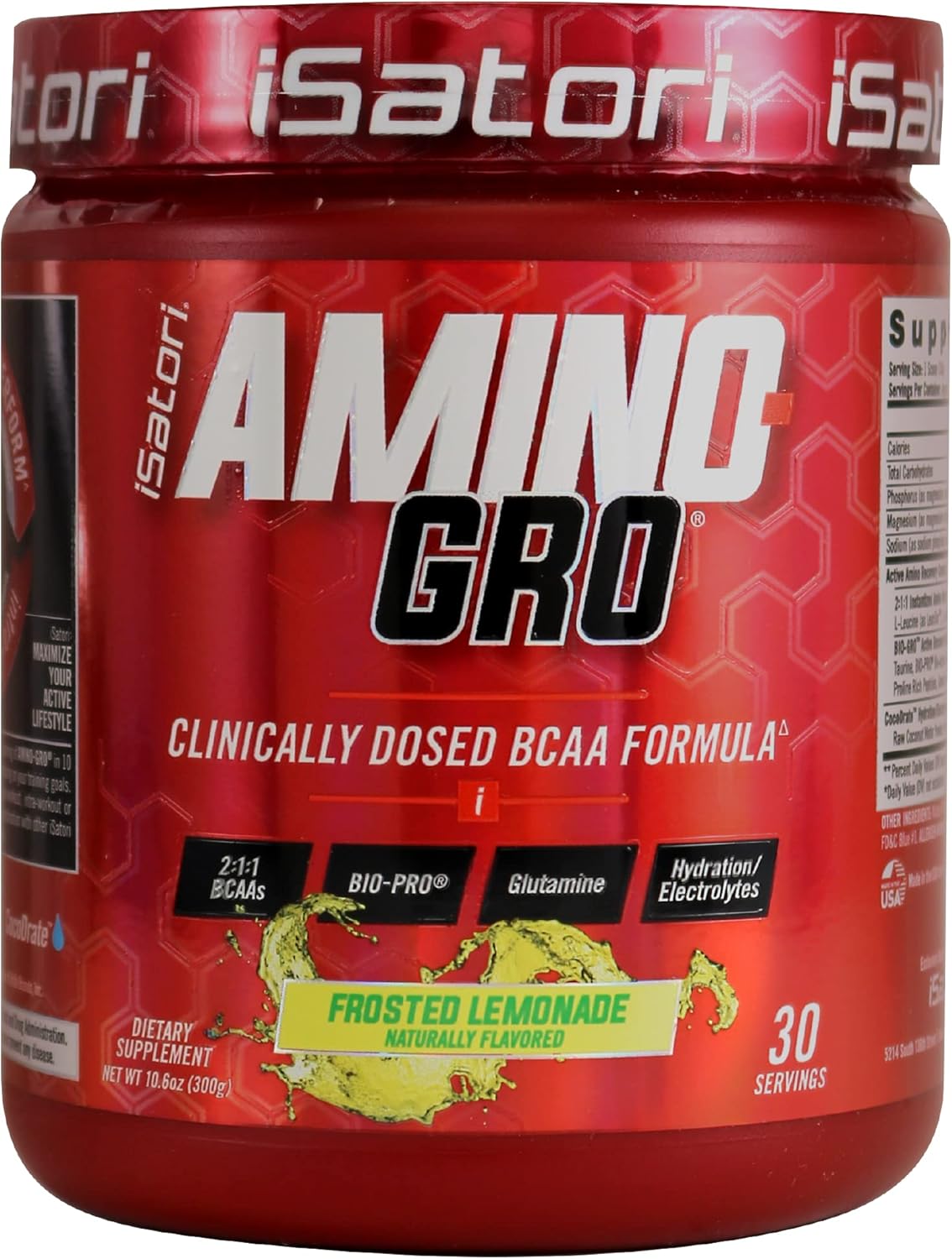 iSatori Amino-GRO BCAA Powder with Glutamine & Bio-Active Peptides for Muscle Growth, Frosted Lemonade - 30 Servings