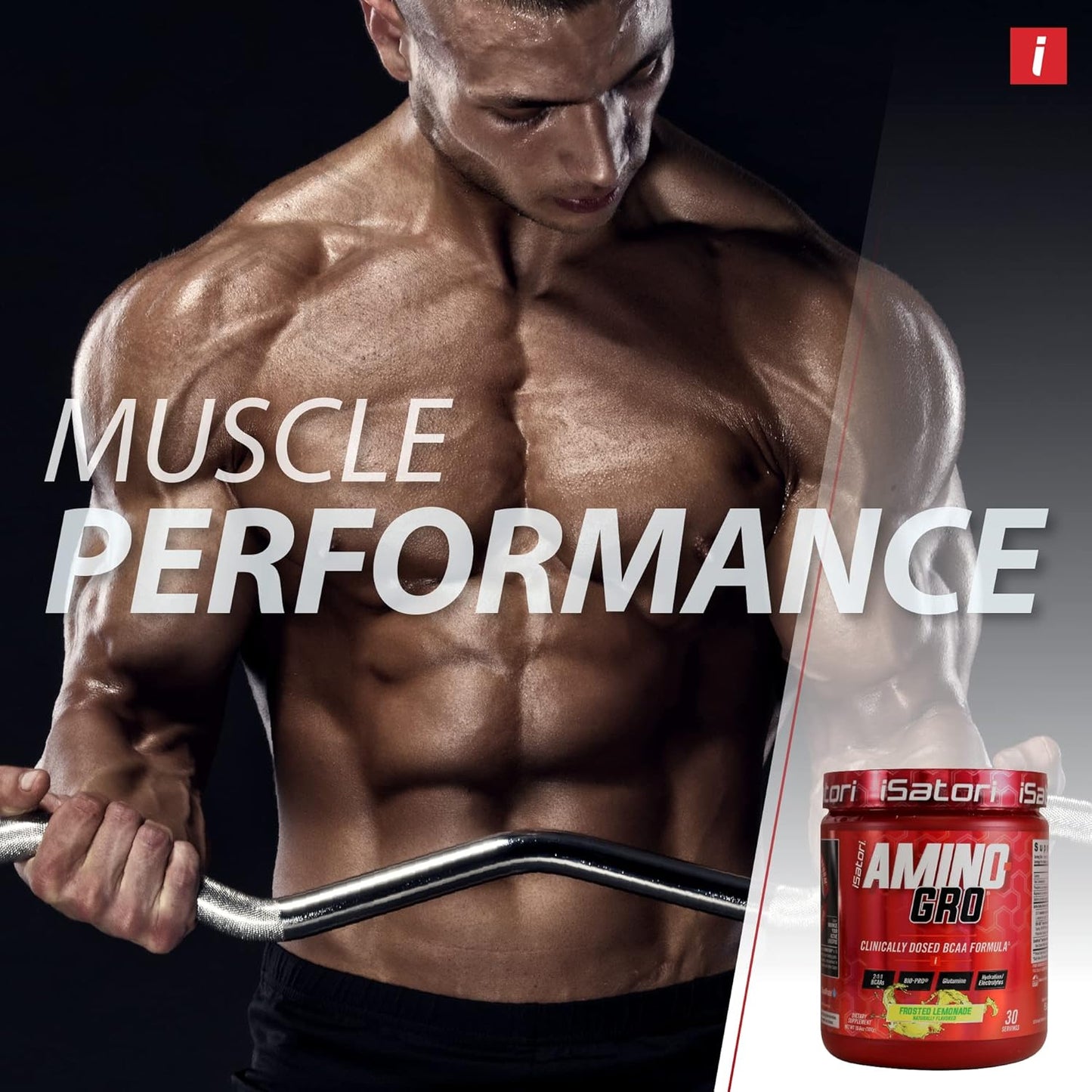 iSatori Amino-GRO BCAA Powder with Glutamine & Bio-Active Peptides for Muscle Growth, Frosted Lemonade - 30 Servings