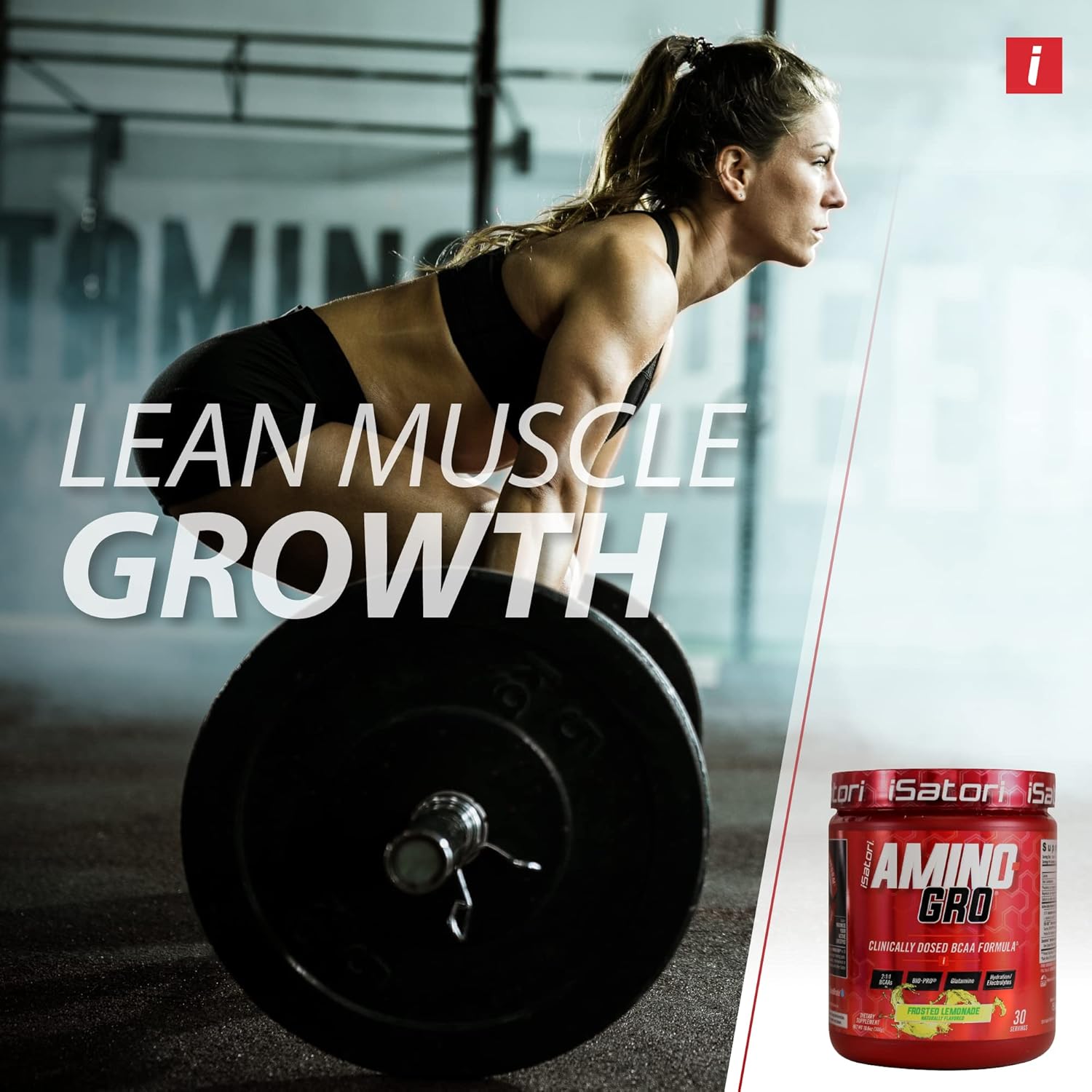 iSatori Amino-GRO BCAA Powder with Glutamine & Bio-Active Peptides for Muscle Growth, Frosted Lemonade - 30 Servings