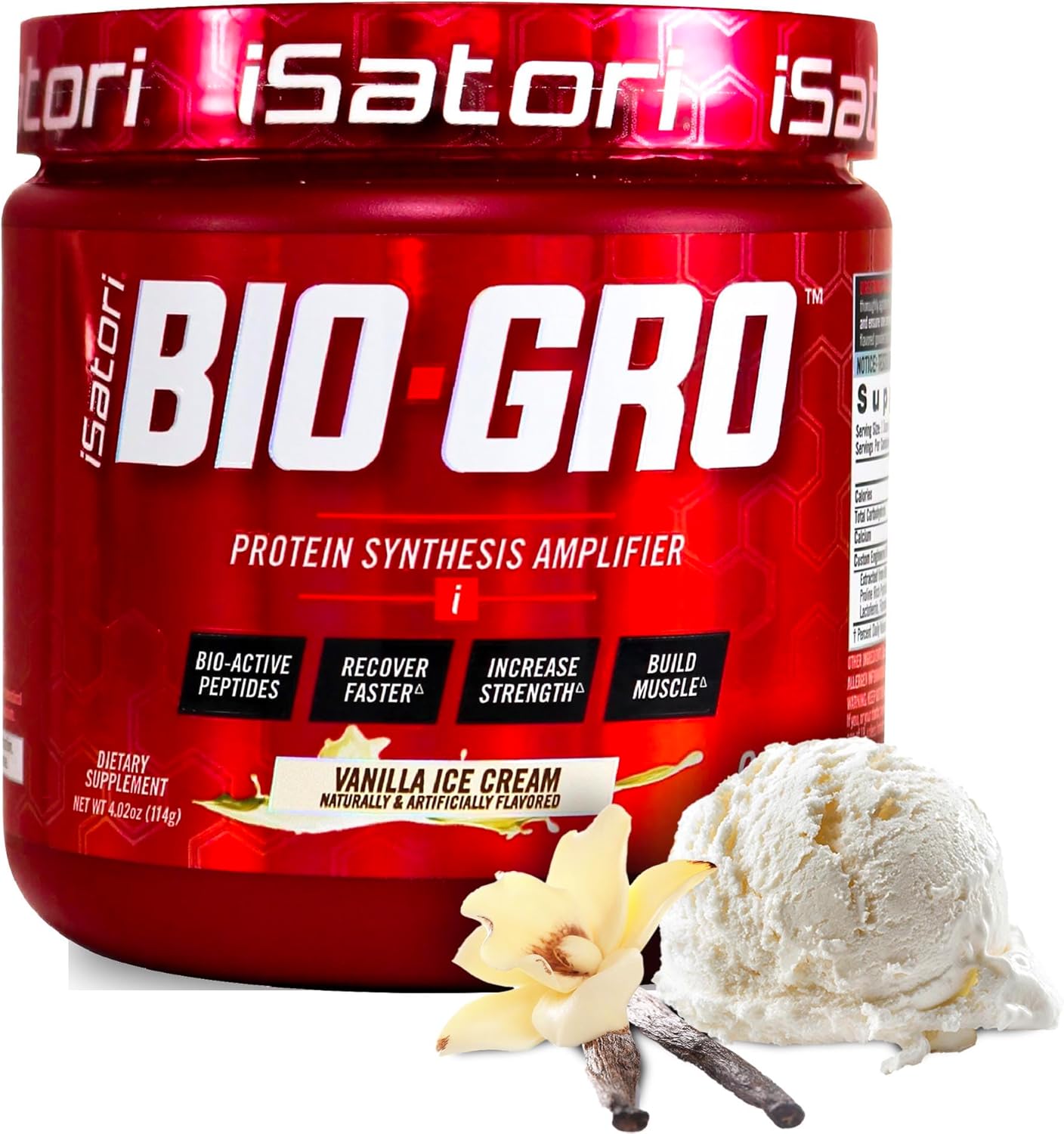 iSatori BIO-GRO Muscle Recovery & Growth Protein Amplifier - Vanilla Ice Cream Flavor, Stimulant-Free Pre-Workout with Colostrum Supplement - 60 Servings