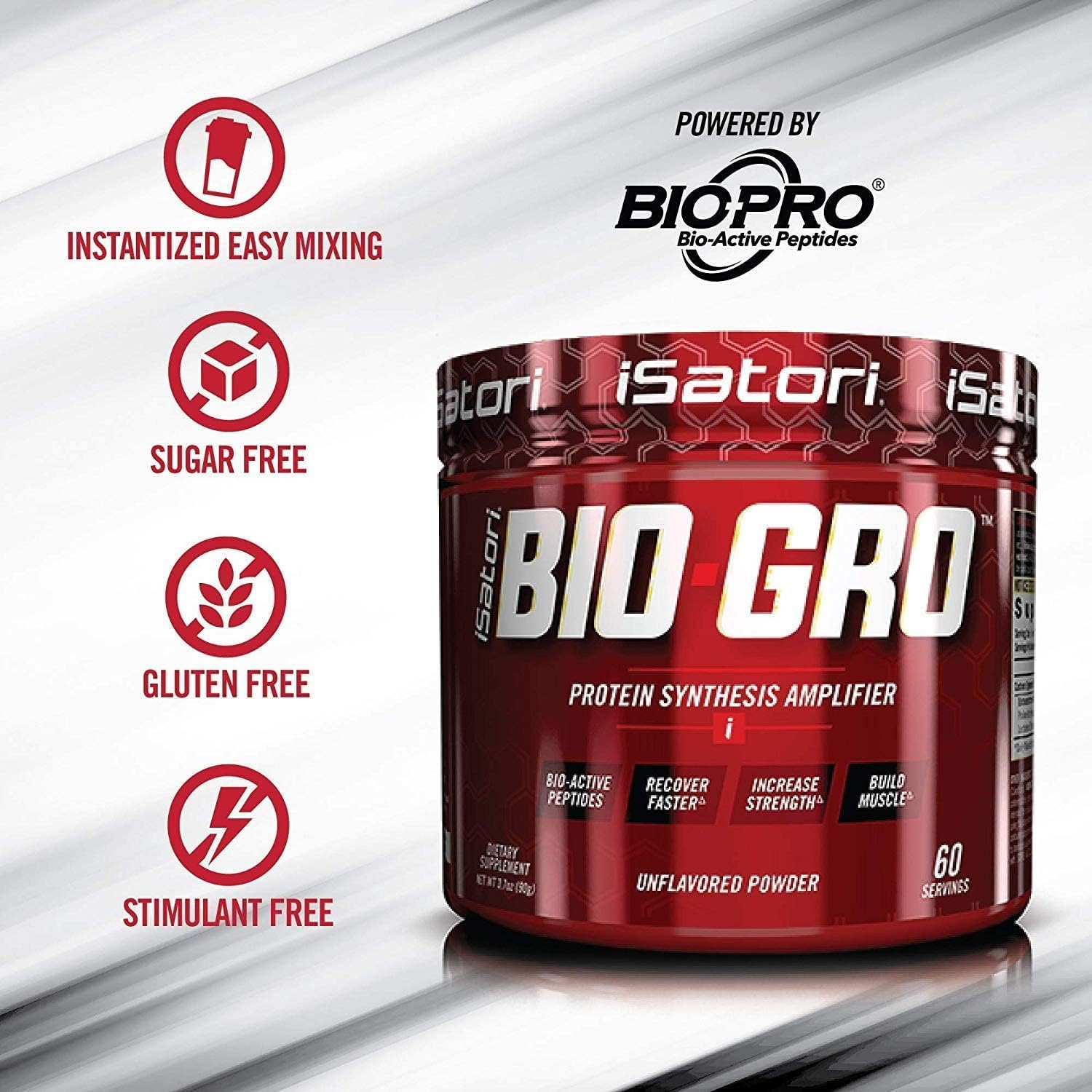 iSatori Bio-GRO Protein Synthesis Amplifier & Amino-GRO BCAA Powder Bundle - Unflavored and Blue Razz Snow Cone (90 Servings)