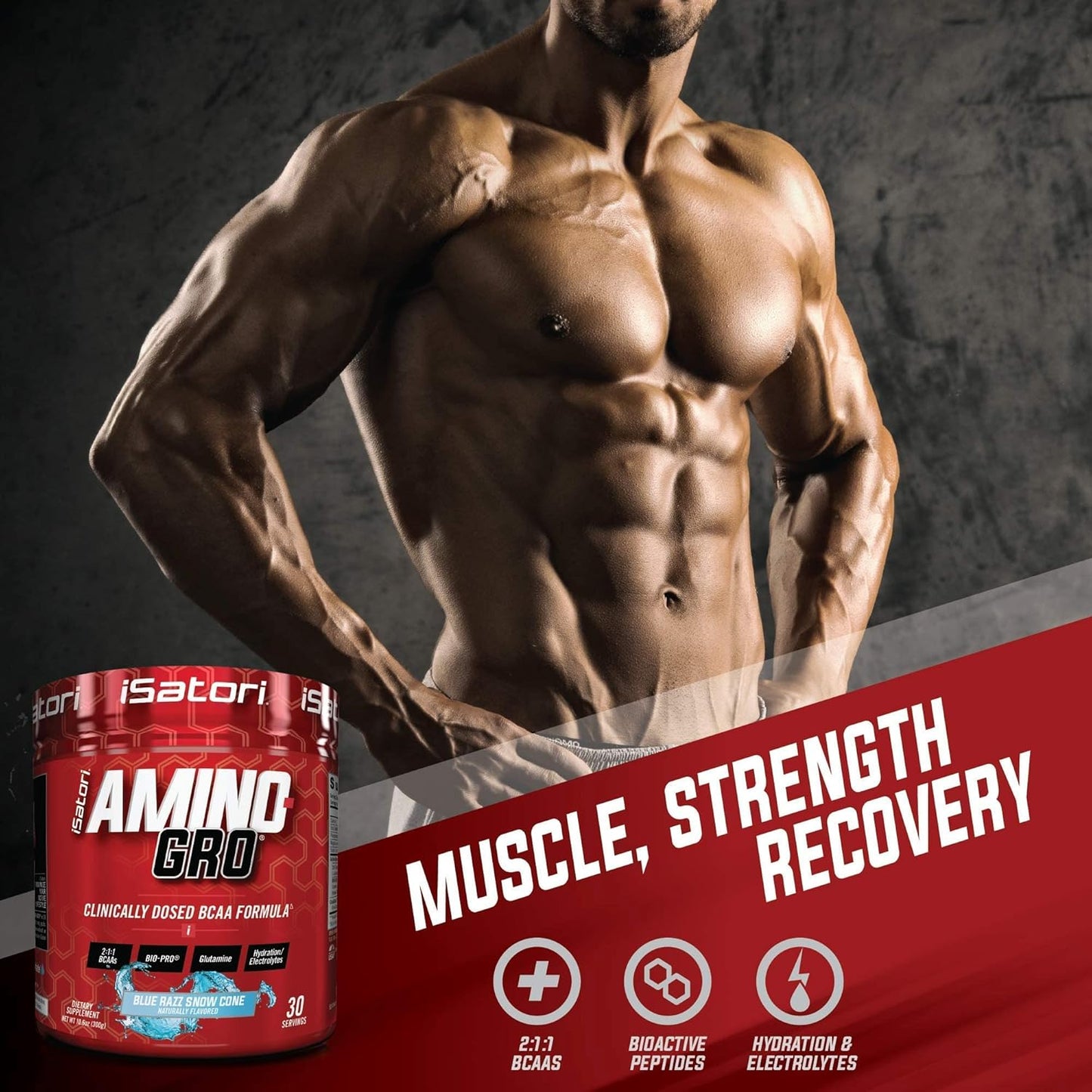 iSatori Bio-GRO Protein Synthesis Amplifier & Amino-GRO BCAA Powder Bundle - Unflavored and Blue Razz Snow Cone (90 Servings)