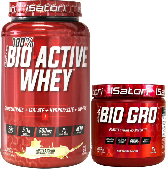 iSatori Bio-GRO Vanilla Ice Cream & Bio-Active Whey Protein Powder Combo Pack (90 Servings)