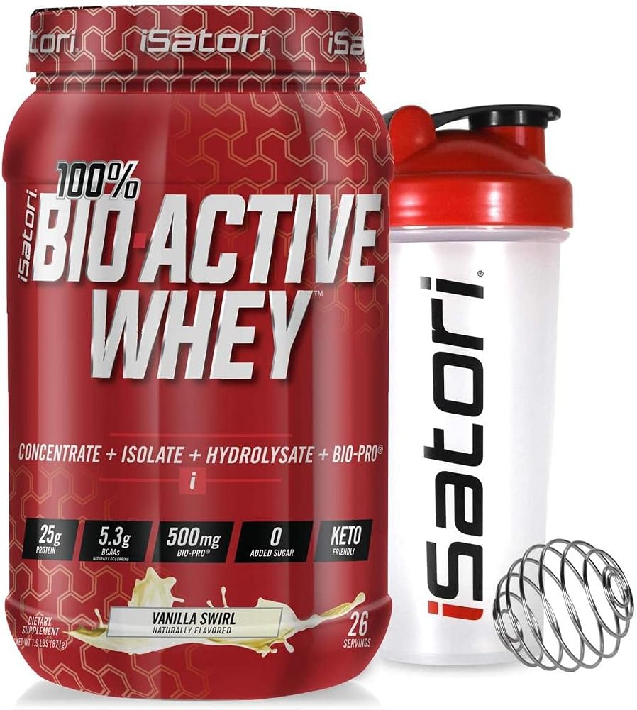iSatori Vanilla Swirl Whey Protein Powder with Blender Bottle - 30 Servings