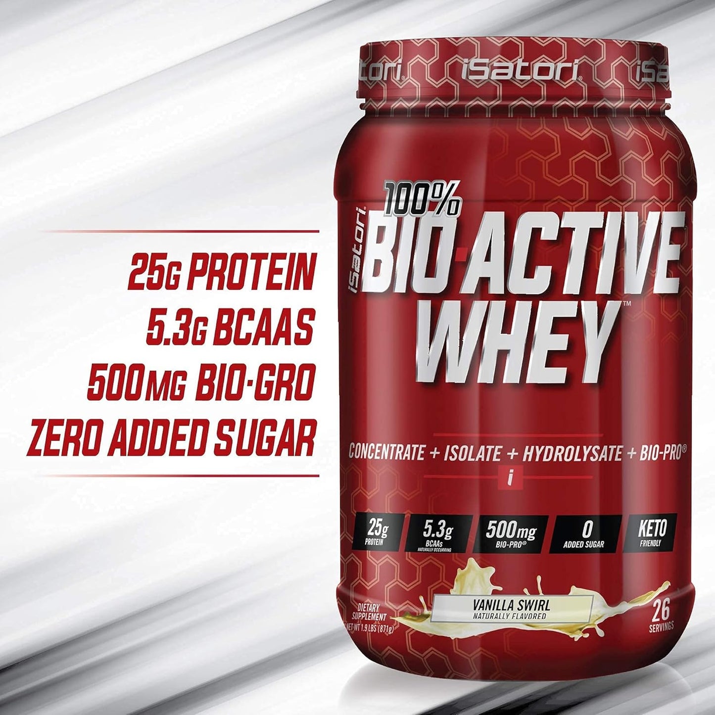 iSatori Vanilla Swirl Whey Protein Powder with Blender Bottle - 30 Servings
