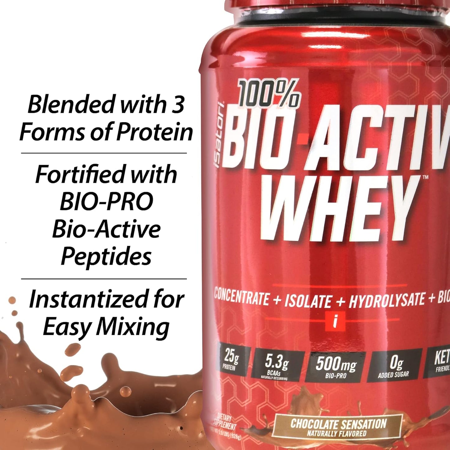 iSatori Whey Protein Powder for Muscle Growth & Recovery - Chocolate Flavor, 25g Protein Per Serving, Bio-Active Formula with Whey Isolate, Hydrolysate, Concentrate, BCAAs, and Colostrum Peptides (26 Servings)