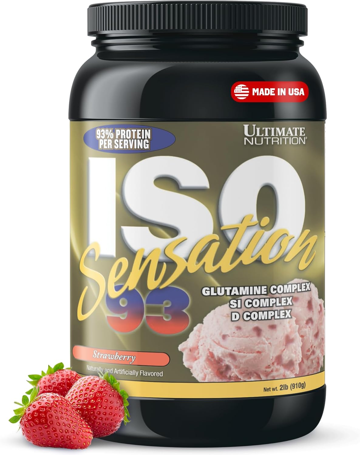 ISO Sensation 93 Strawberry Whey Protein Isolate Powder with Colostrum - Enhanced Recovery, Immunity, Gut Health - 2lbs