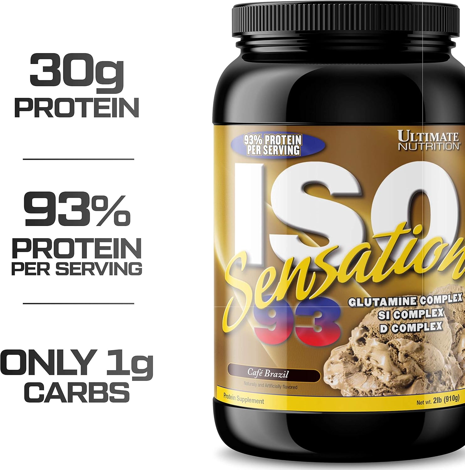 ISO Sensation 93 Whey Protein Isolate Powder with Colostrum & Glutamine Complex - Cafe Brazil Flavor, 2lbs - Boost Recovery & Immunity