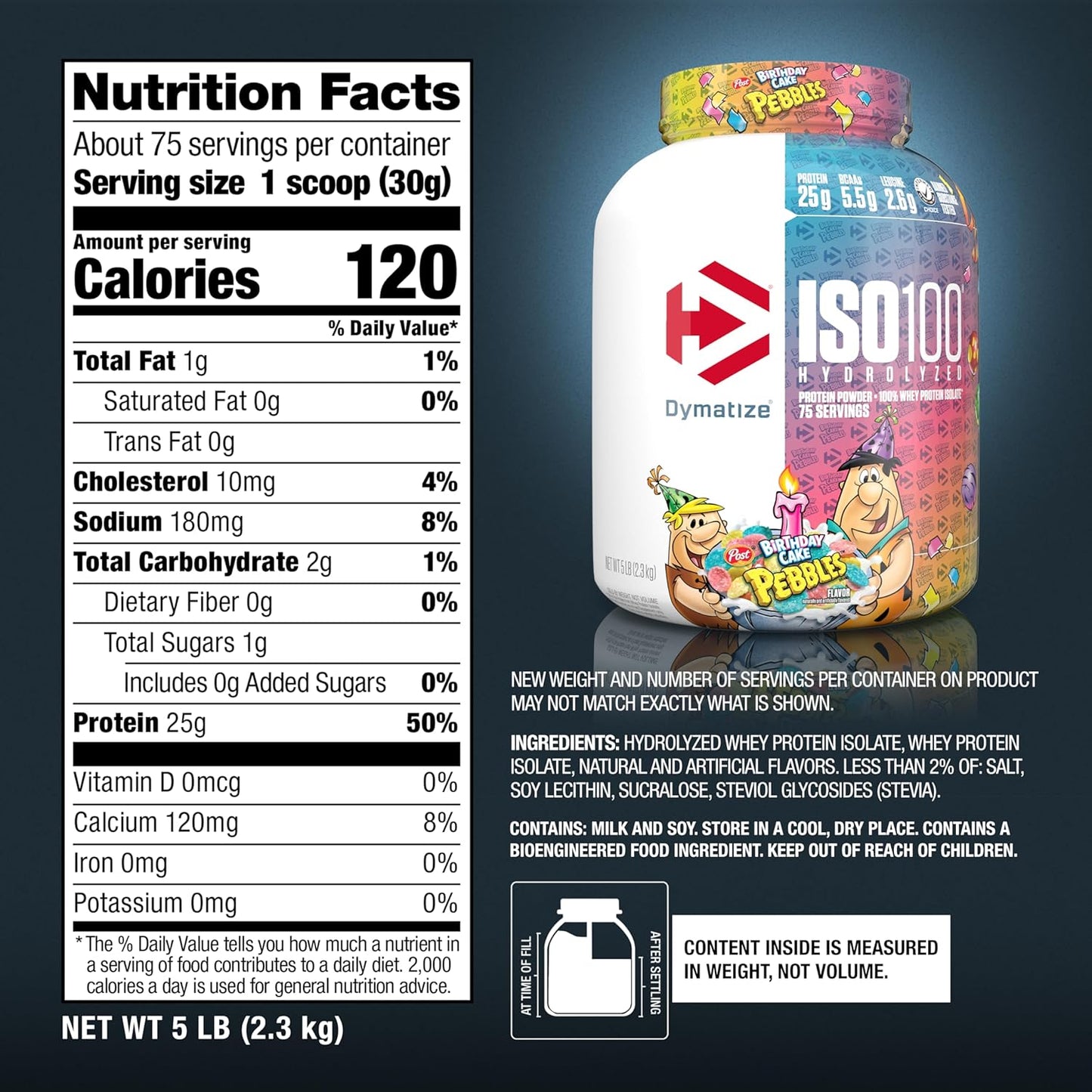 ISO100 Hydrolyzed Protein Powder - Birthday Cake Flavor, 100% Whey Isolate, 25g Protein, 5.5g BCAAs, Gluten Free, Fast Absorbing, Easy Digestion - 5lb