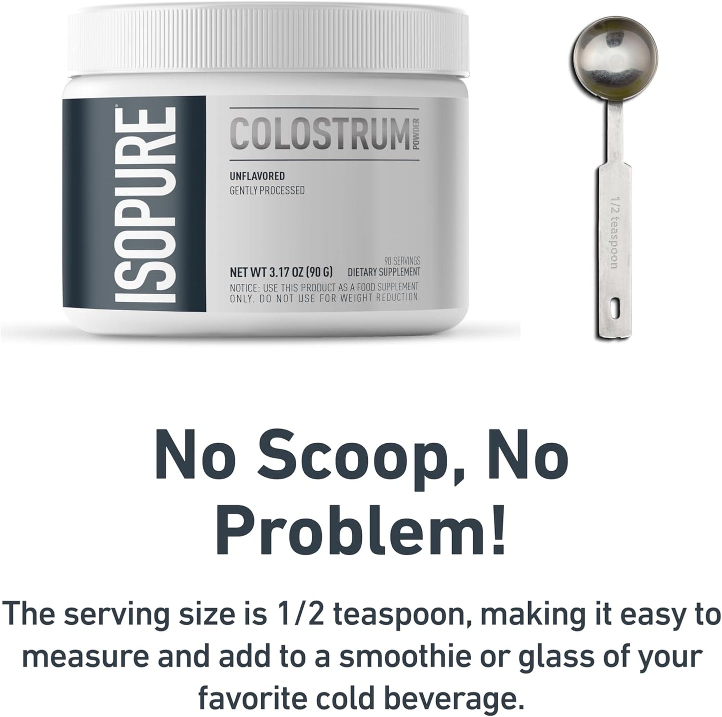 Isopure Bovine Colostrum Powder Supplement, 90 Servings, Gentle Processing