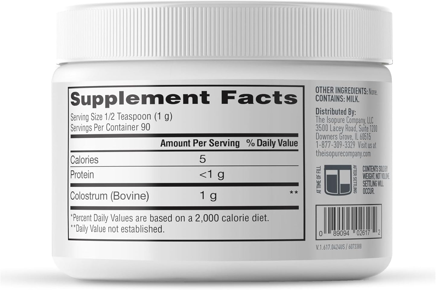 Isopure Bovine Colostrum Powder Supplement, 90 Servings, Gentle Processing