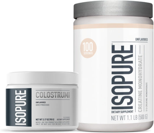 Isopure Bundle: Bovine Colostrum & Creatine Monohydrate Powder, 90 Servings + 100 Servings, 500g Total