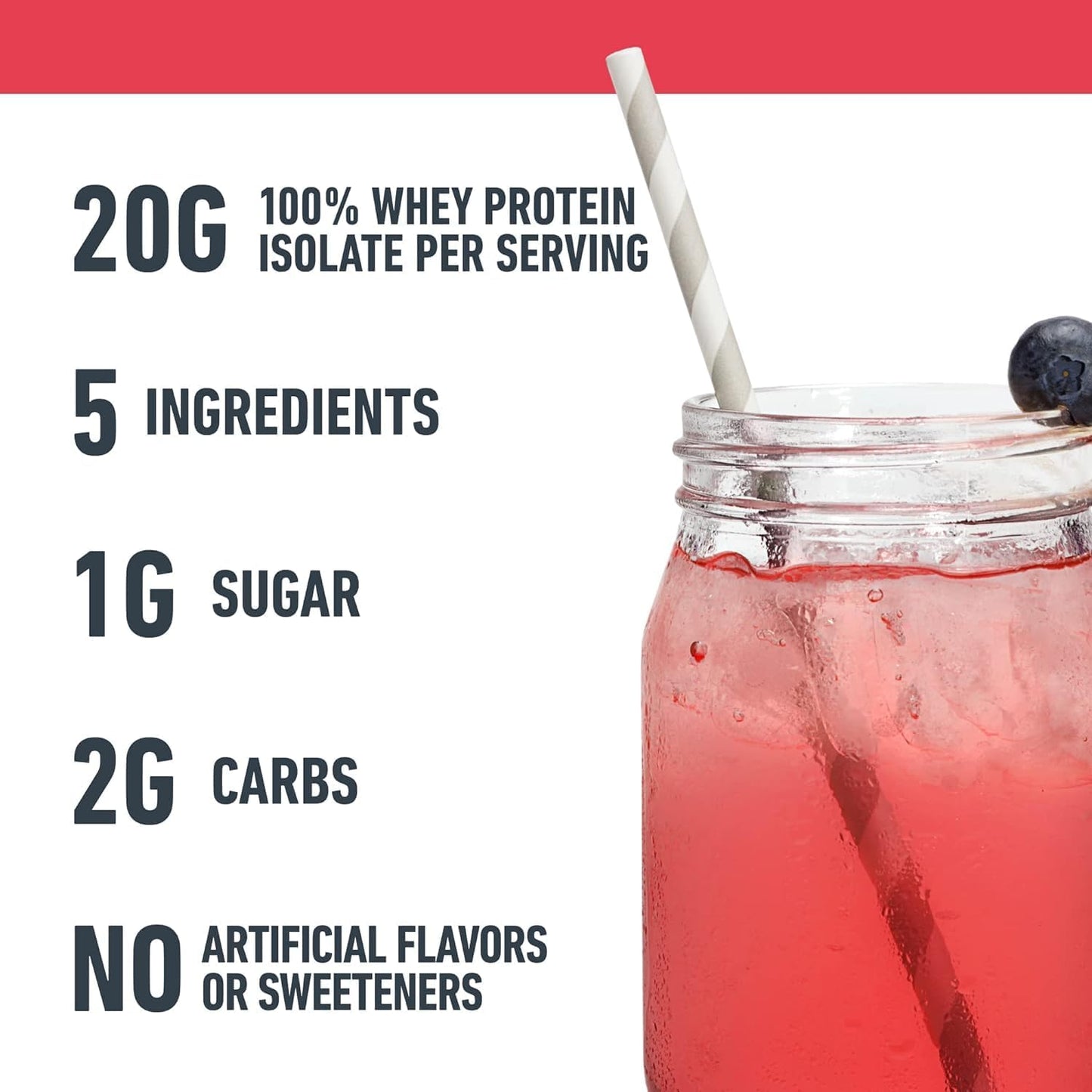 Isopure Clear Whey Isolate Protein Powder - Mixed Berry Flavor, 20g Protein, 14.1 Oz, 16 Servings, Lactose & Gluten Free