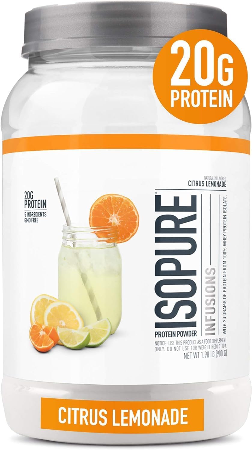 Isopure Clear Whey Isolate Protein Powder Infusions - Citrus Lemonade Flavor - 1.9 Lb, 36 Servings, 20g Protein - Lactose & Gluten Free