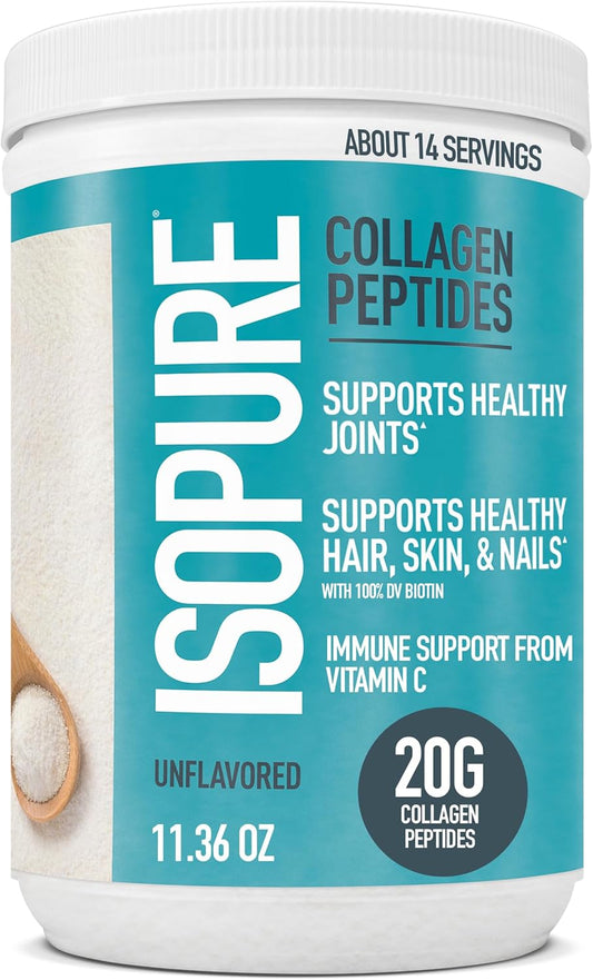 Isopure Collagen Peptides Powder with Vitamin C, Unflavored - Lactose & Gluten Free - 20g Per Serving - 11.36 Oz - 14 Servings