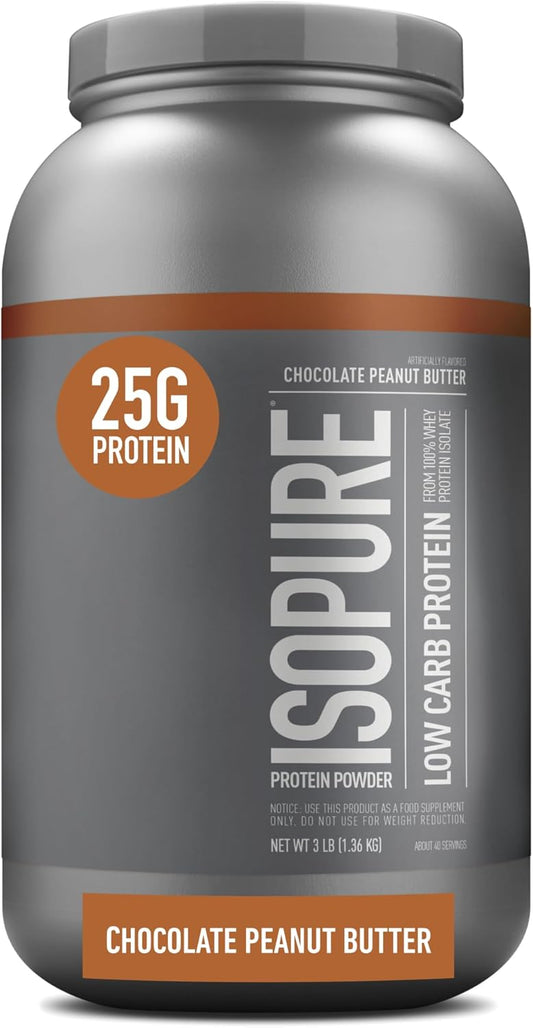 Isopure Low Carb Chocolate Peanut Butter Whey Isolate Protein Powder - Lactose & Gluten Free, 25g Protein Per Serving - 3 Lbs, 40 Servings