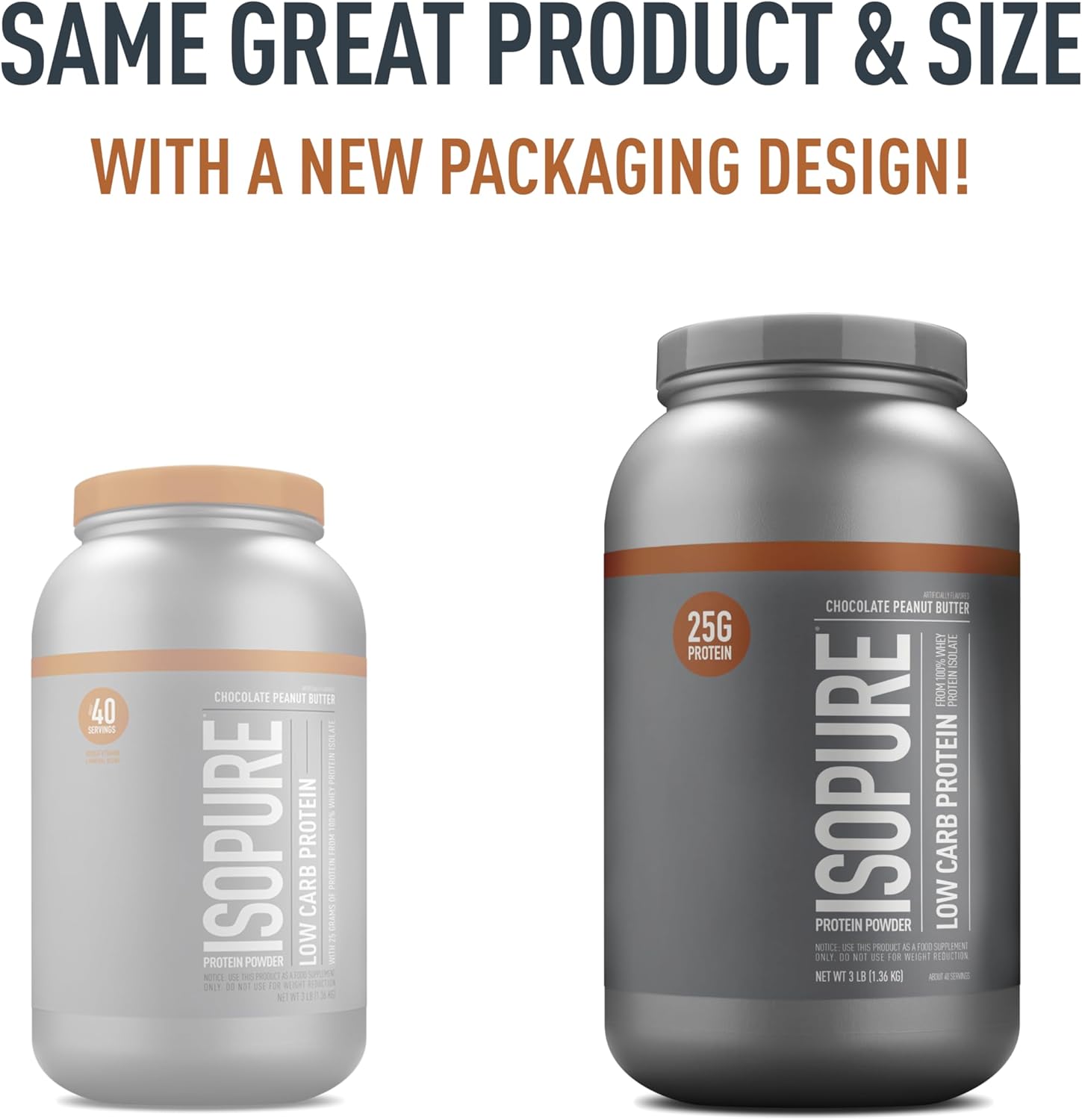 Isopure Low Carb Chocolate Peanut Butter Whey Isolate Protein Powder - Lactose & Gluten Free, 25g Protein Per Serving - 3 Lbs, 40 Servings