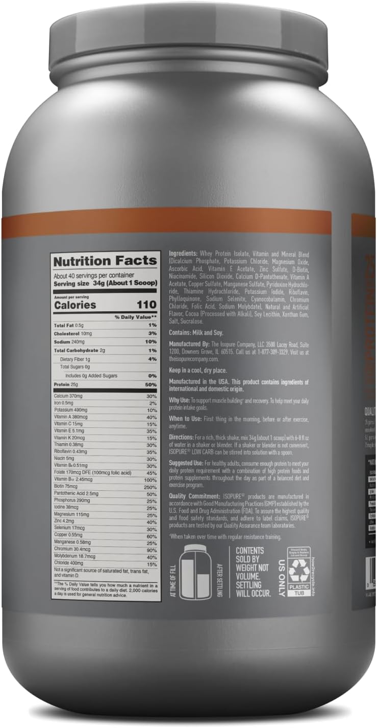 Isopure Low Carb Chocolate Peanut Butter Whey Isolate Protein Powder - Lactose & Gluten Free, 25g Protein Per Serving - 3 Lbs, 40 Servings