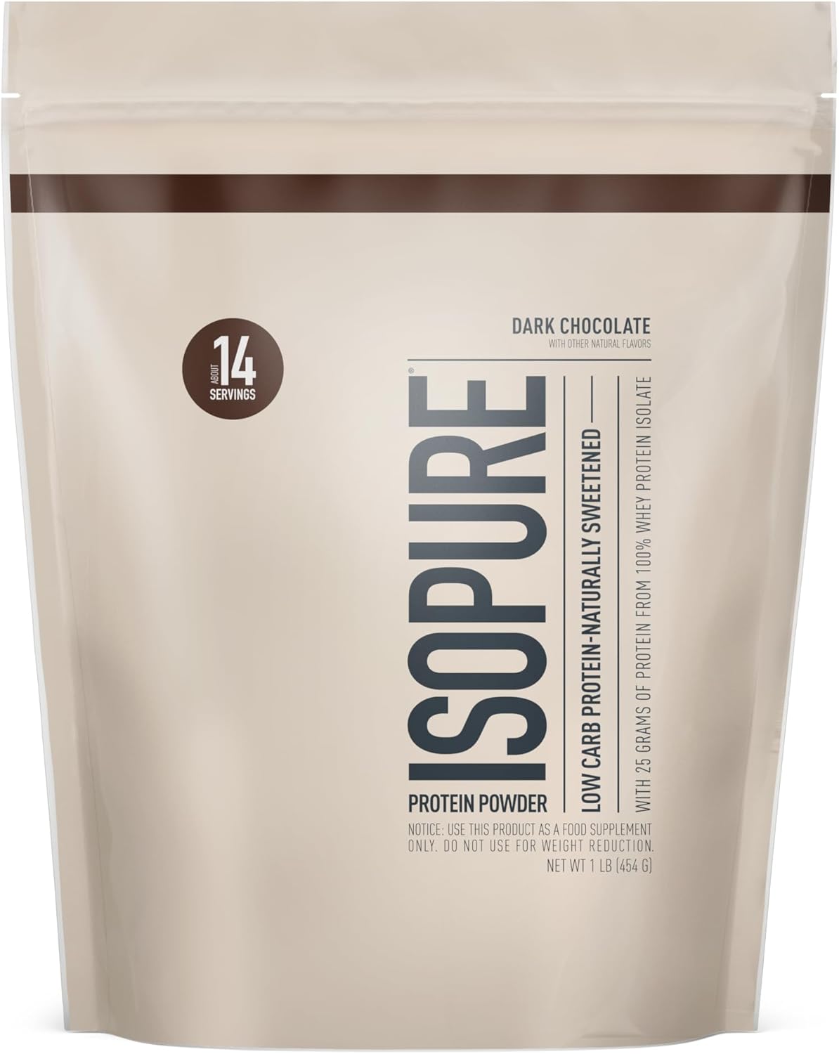 Isopure Low Carb Dark Chocolate Whey Isolate Protein Powder - 25g Protein Per Serving - Lactose and Gluten Free - 1 Lb Size - 14 Servings