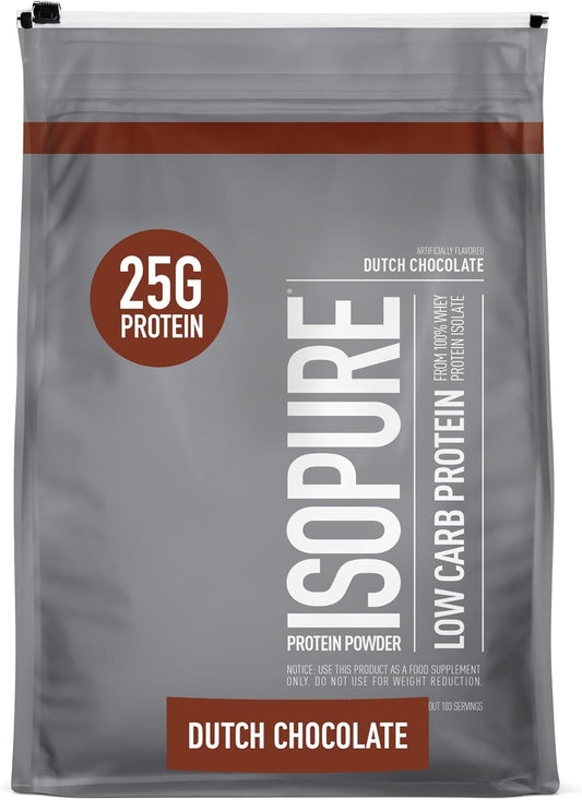 Isopure Low Carb Dutch Chocolate Whey Protein Powder - 7.5lbs, 103 Servings, 25g Protein, Lactose & Gluten Free, Fortified with Vitamins