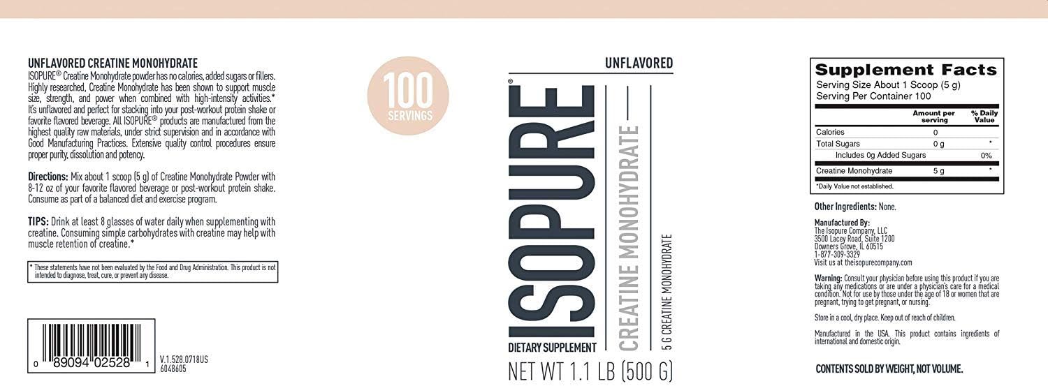 Isopure Low Carb Protein Powder with Creatine - 500g Unflavored, Keto-Friendly Whey Isolate Protein - Dutch Chocolate Flavor - 7.5lbs