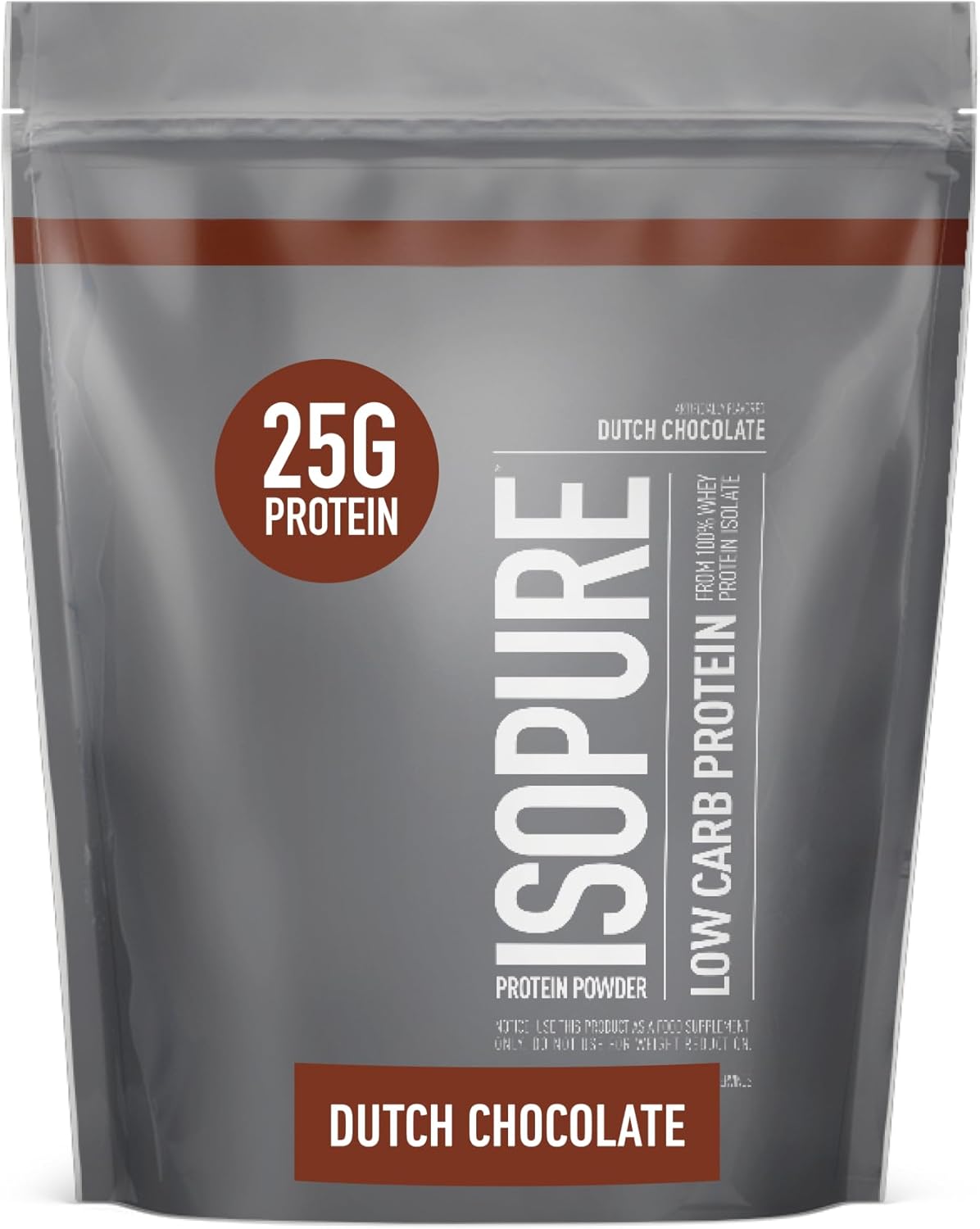 Isopure Low Carb Whey Isolate Protein Powder, Dutch Chocolate Flavor, 25g Protein, 1 Lb - Lactose & Gluten Free, With Vitamins