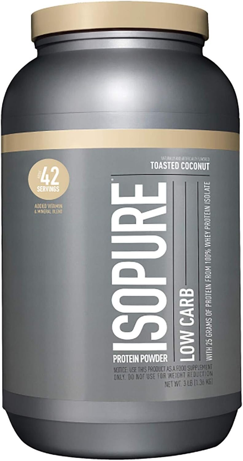 Isopure Low Carb Whey Isolate Protein Powder, Toasted Coconut Flavor, 25g Protein, 3 Lbs, Gluten & Lactose Free, With Vitamins