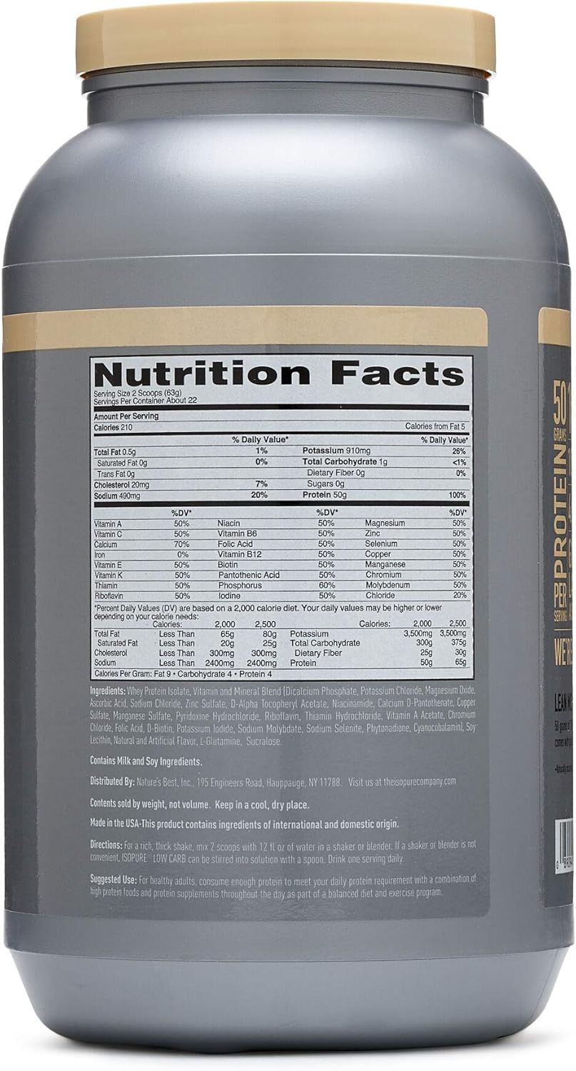 Isopure Low Carb Whey Isolate Protein Powder, Toasted Coconut Flavor, 25g Protein, 3 Lbs, Gluten & Lactose Free, With Vitamins
