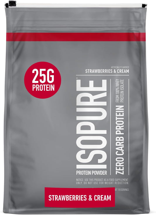 Isopure Zero Carb Whey Isolate Protein Powder - Strawberries & Cream, Lactose Free, Gluten Free, 25g Protein Per Serving, 7.5 Lbs, 110 Servings