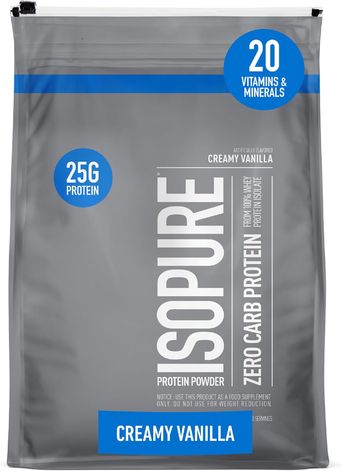 Isopure Zero Carb Whey Isolate Protein Powder, Creamy Vanilla Flavor, Lactose & Gluten Free, 25g Protein Per Serving - 7.5lbs