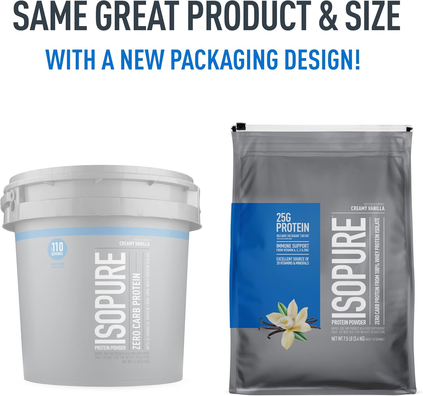 Isopure Zero Carb Whey Isolate Protein Powder, Creamy Vanilla Flavor, Lactose & Gluten Free, 25g Protein Per Serving - 7.5lbs