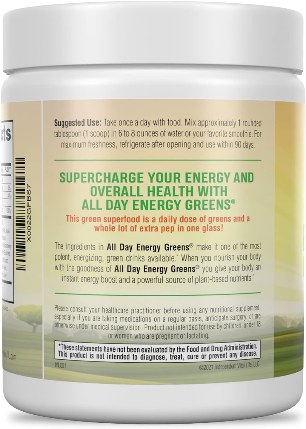IVL All Day Energy Greens Superfood Supplement Powder Mix Drink - Super Greens Blend for Optimal Nutrition, Energy & Digestion - Green Juice Boost