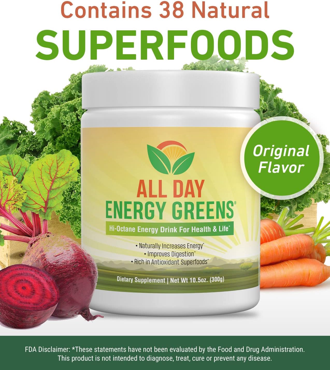 IVL All Day Energy Greens Superfood Supplement Powder Mix Drink - Super Greens Blend for Optimal Nutrition, Energy & Digestion - Green Juice Boost
