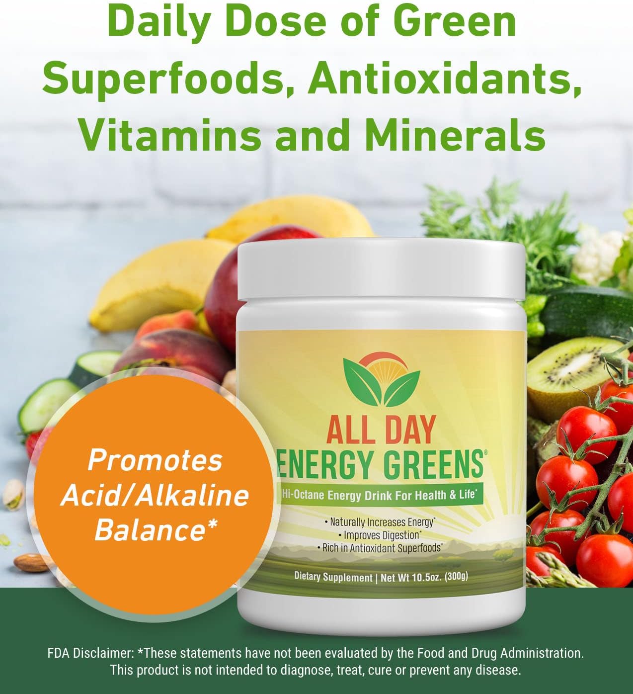 IVL All Day Energy Greens Superfood Supplement Powder Mix Drink - Super Greens Blend for Optimal Nutrition, Energy & Digestion - Green Juice Boost