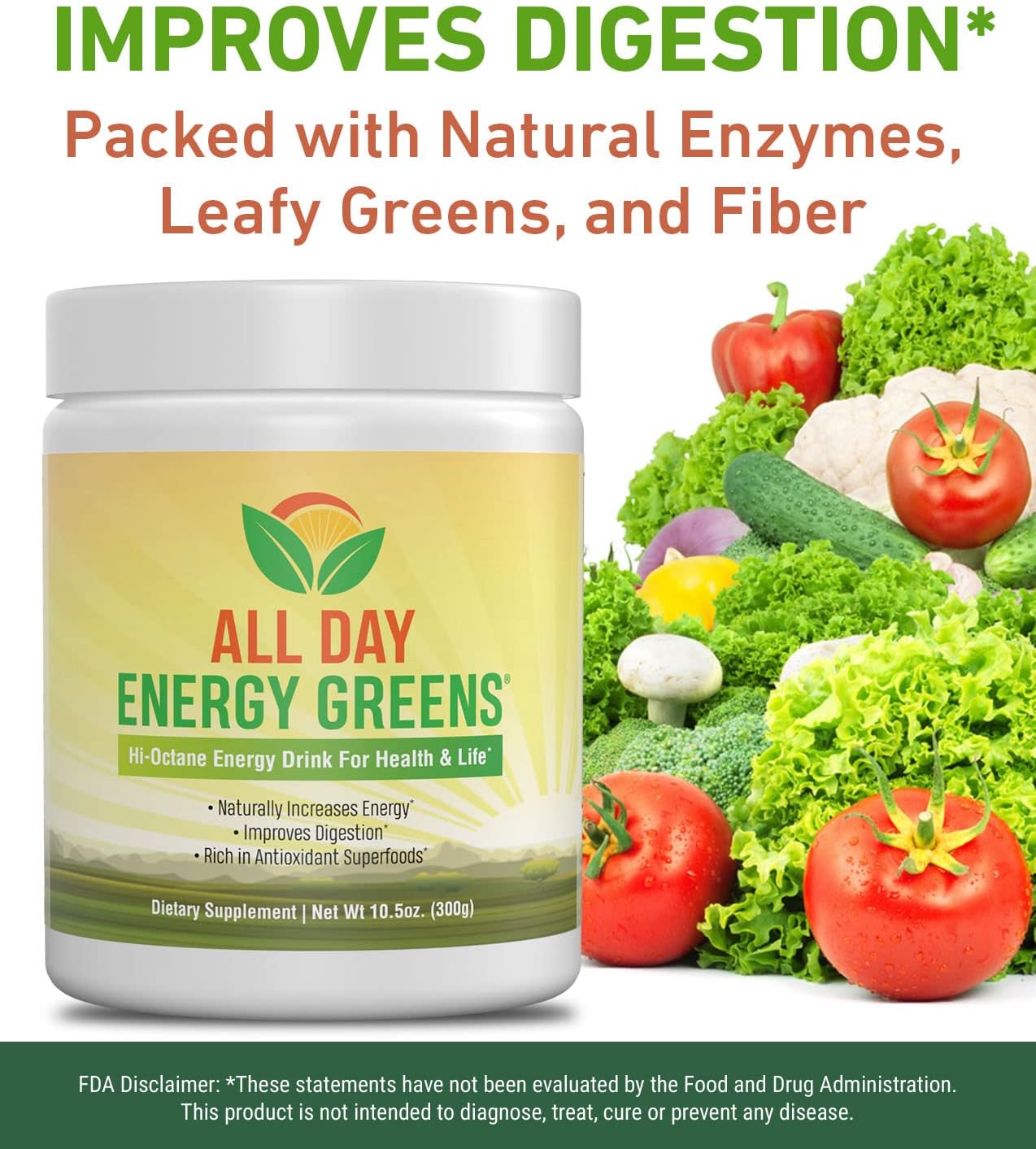 IVL All Day Energy Greens Superfood Supplement Powder Mix Drink - Super Greens Blend for Optimal Nutrition, Energy & Digestion - Green Juice Boost