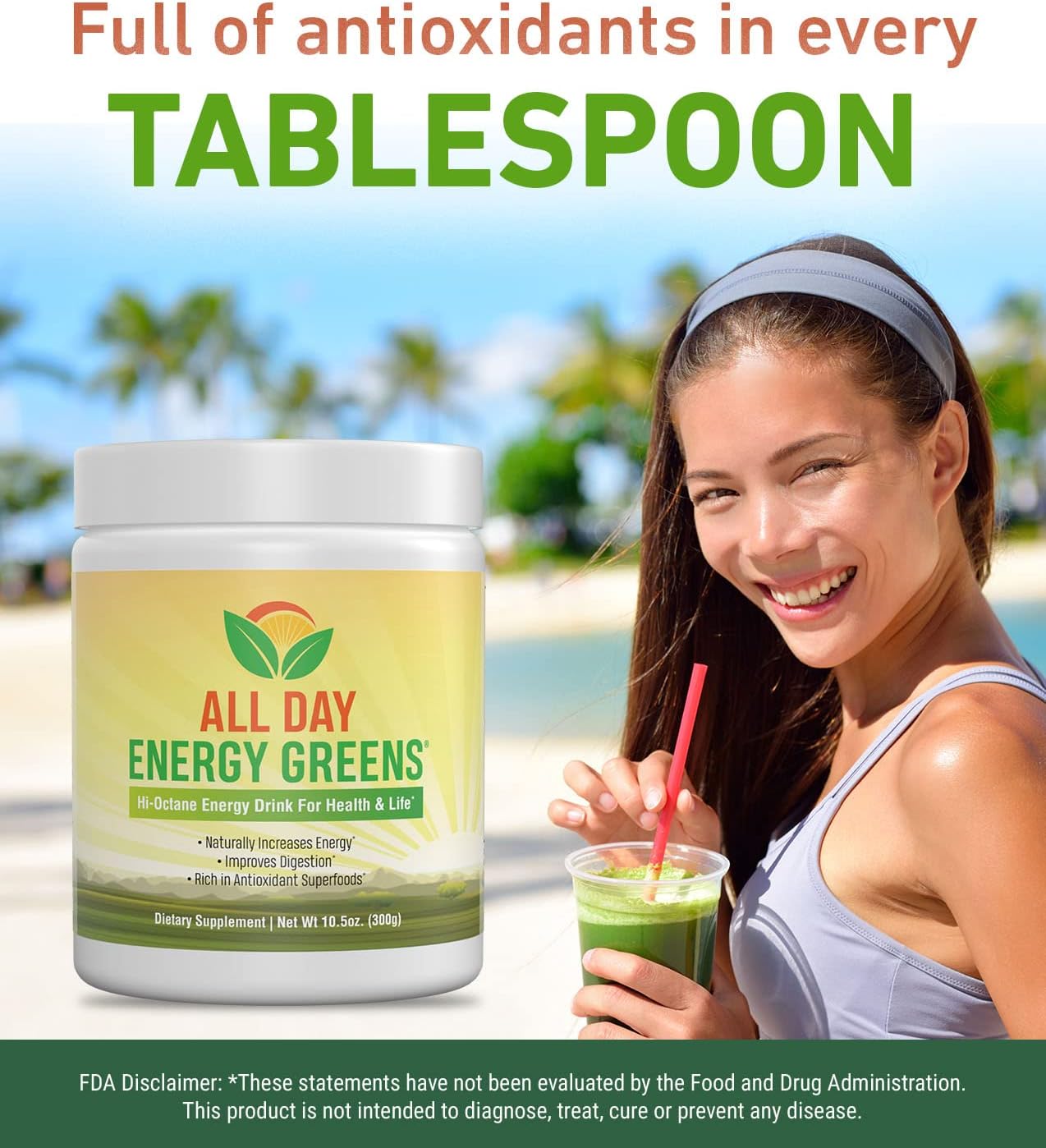 IVL All Day Energy Greens Superfood Supplement Powder Mix Drink - Super Greens Blend for Optimal Nutrition, Energy & Digestion - Green Juice Boost