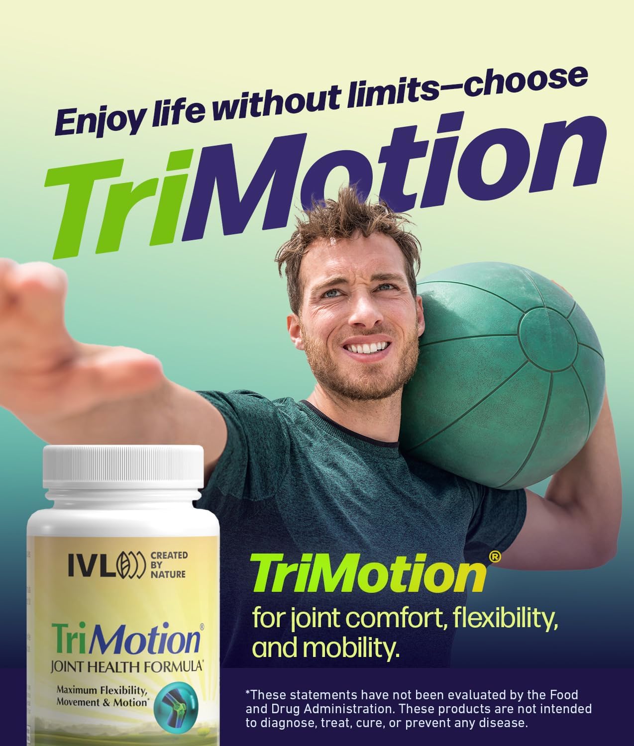 IVL TriMotion Joint Health Formula - Natural Relief for Joint Pain & Stiffness, Enhances Mobility & Flexibility - Effective for Active Adults (60 Capsules)