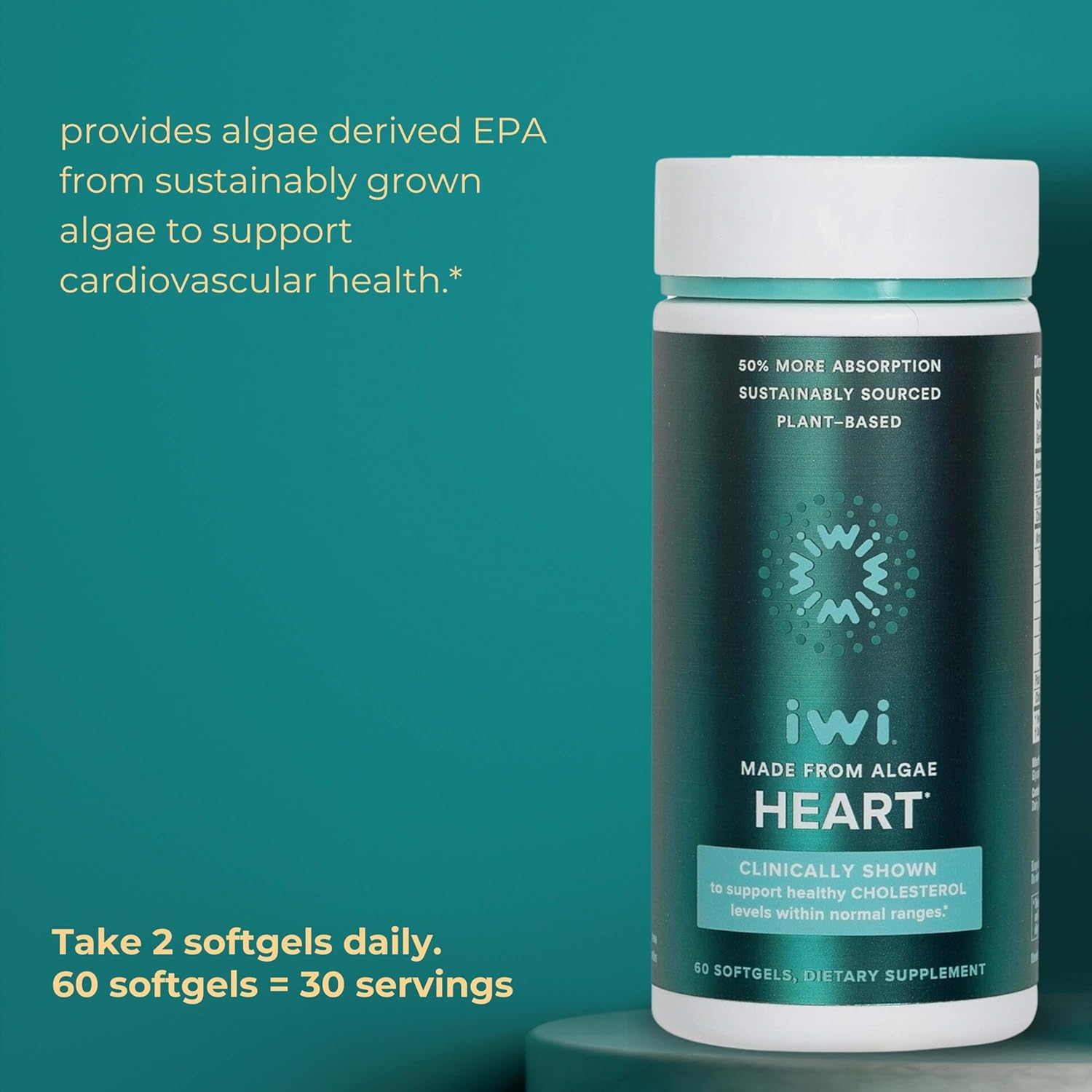 Iwi Life Brain & Heart Omega-3 Bundle - 30 Servings of Vegan Plant-Based Algae Omega 3 Supplement