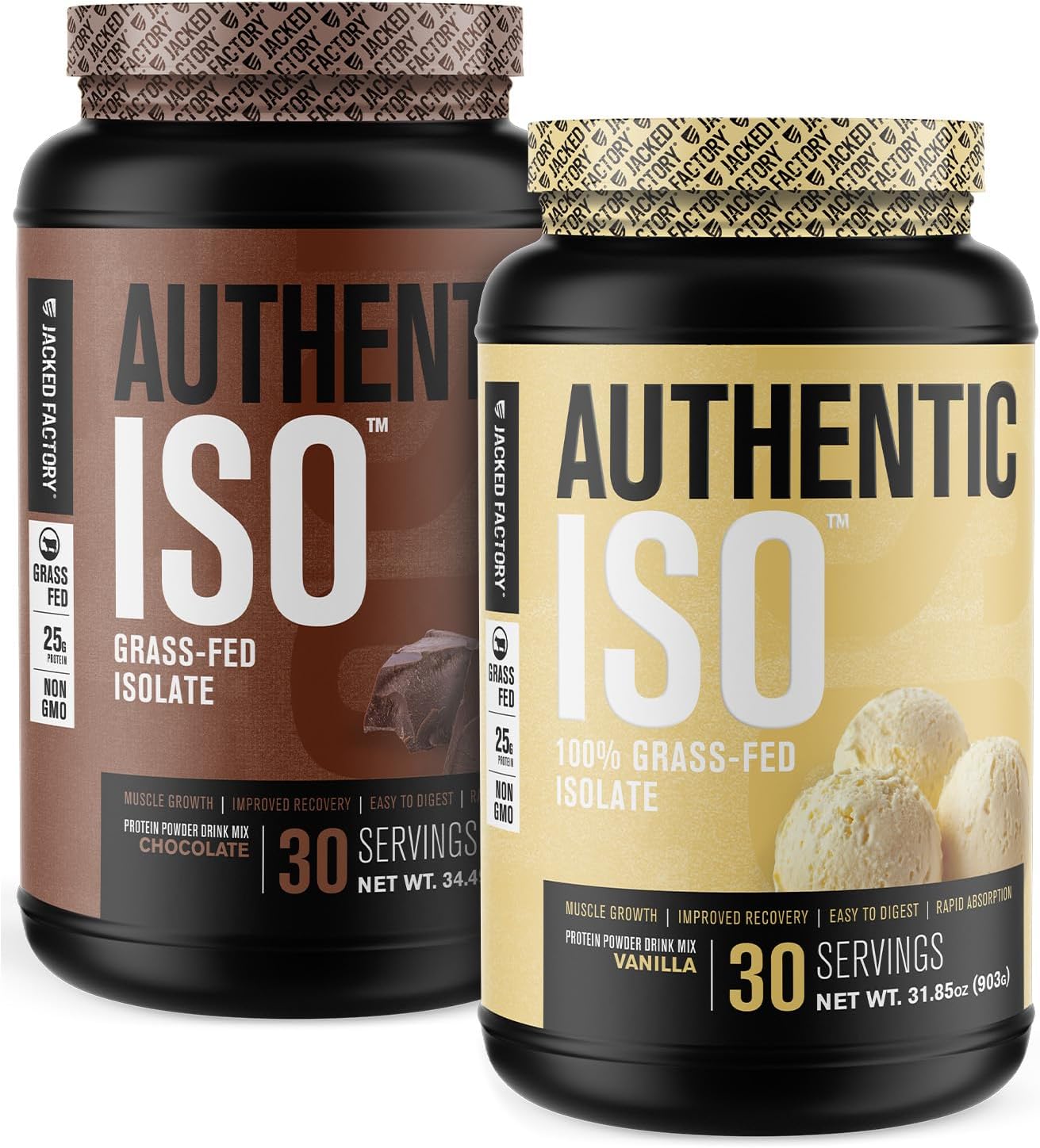 Jacked Factory Grass-Fed Whey Protein Isolate Powder - Low Carb, Non-GMO Muscle Building Protein (Chocolate & Vanilla, 30sv)