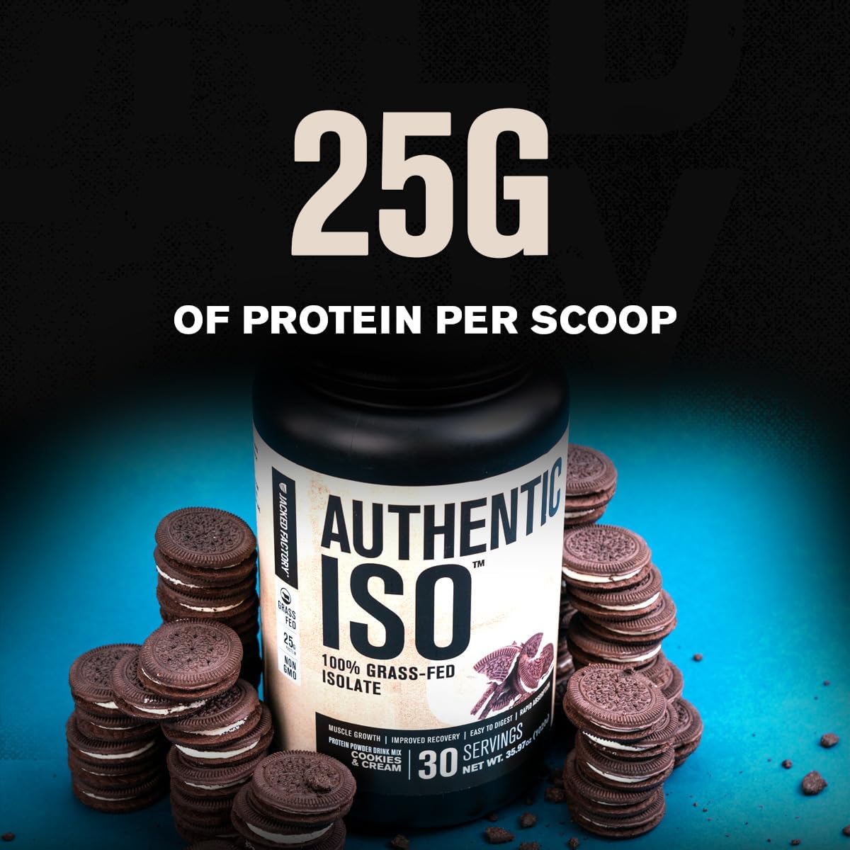 Jacked Factory Grass Fed Whey Protein Isolate Powder - Low Carb, Non-GMO Muscle Building Protein with No Fillers - Cookies & Cream and Vanilla Oatmeal Cookie Flavors - 30 Servings
