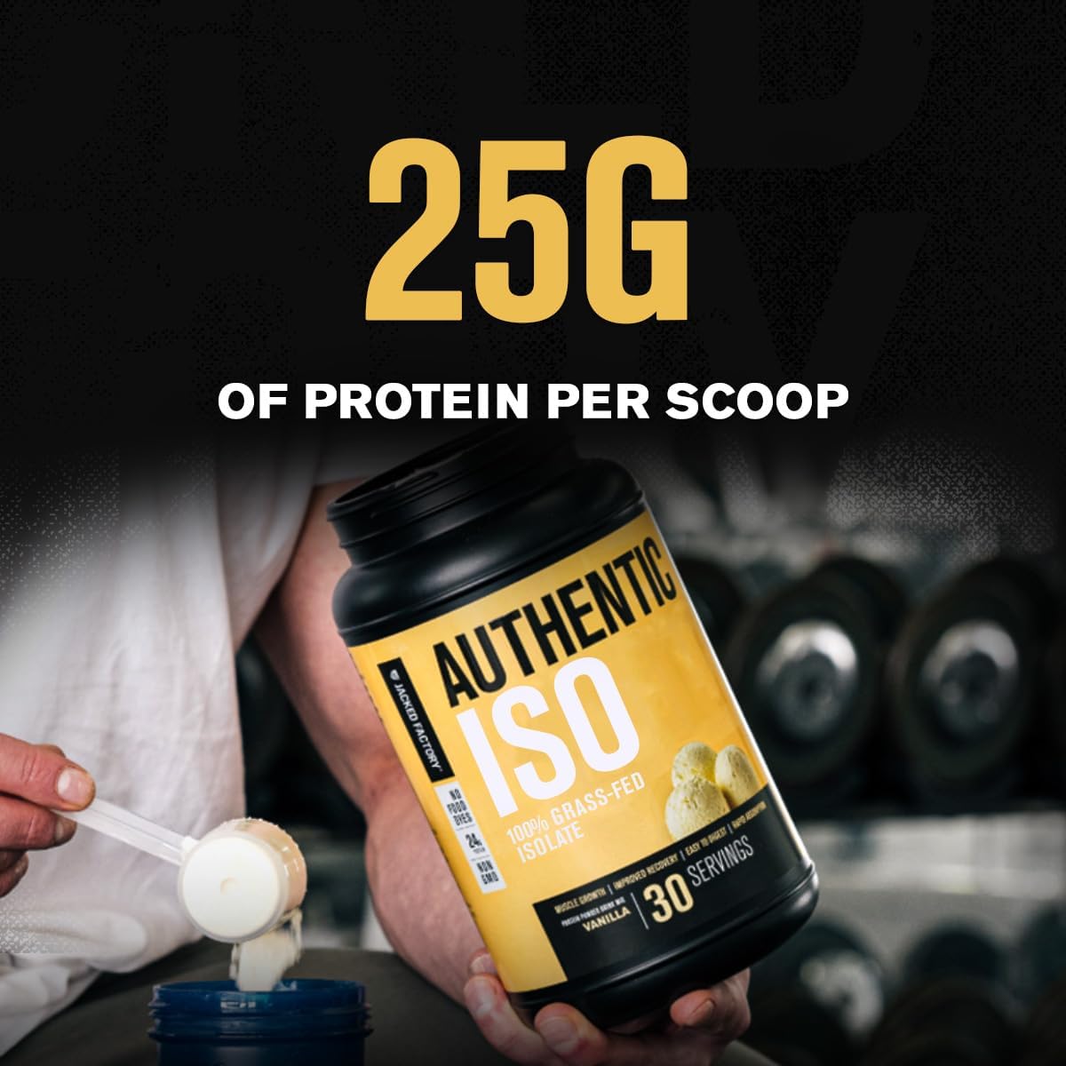 Jacked Factory Grass Fed Whey Protein Isolate Powder - Low Carb, Non-GMO Muscle Building Protein for Post Workout Recovery - Vanilla, 2LB