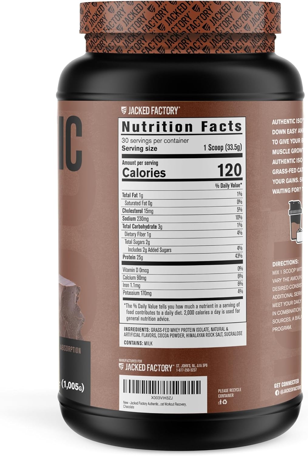 Jacked Factory Grass-Fed Whey Protein Isolate Powder - Low Carb, Non-GMO Muscle Building Protein (Chocolate & Vanilla, 30sv)