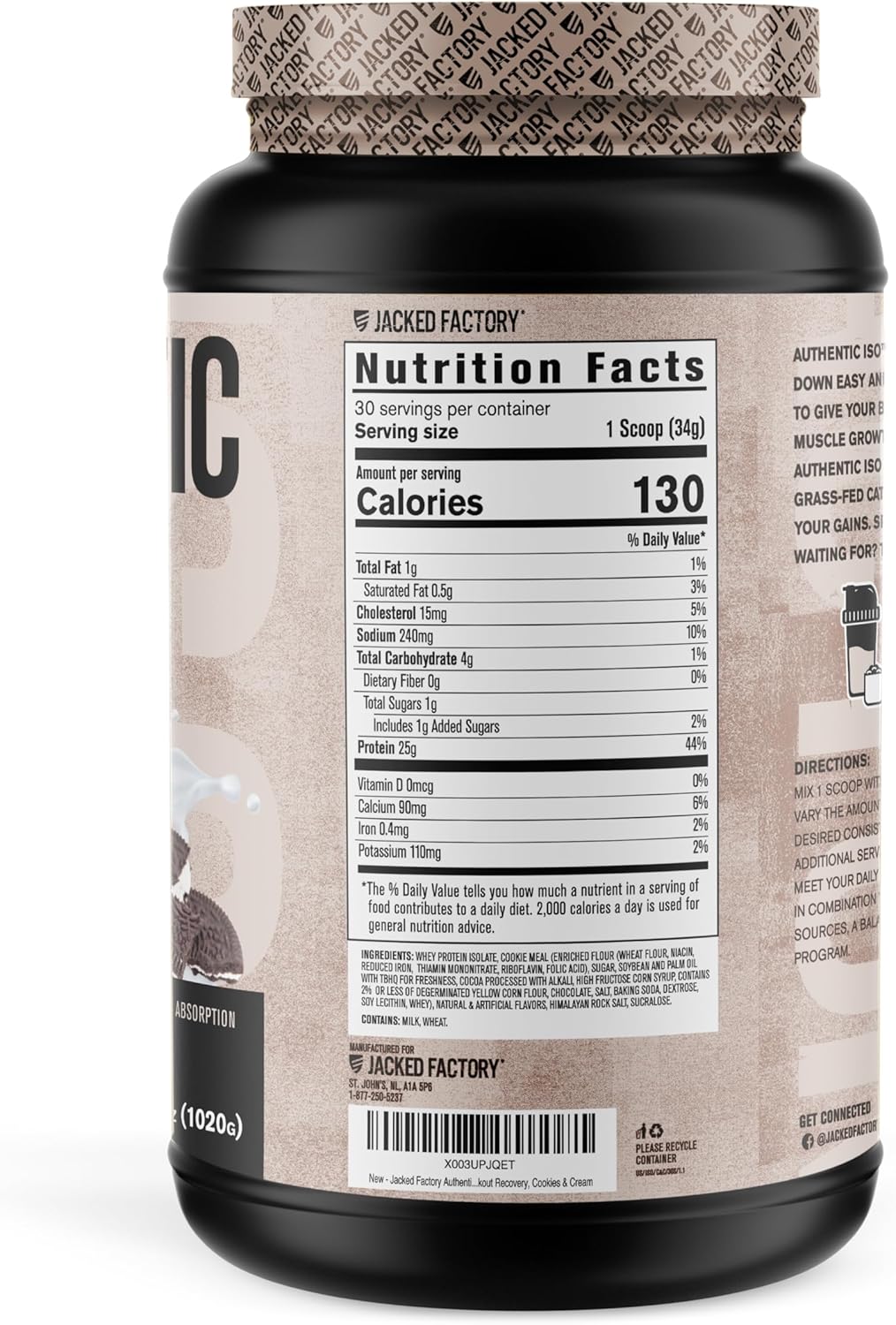 Jacked Factory Grass Fed Whey Protein Isolate Powder - Low Carb, Non-GMO Muscle Building Protein with No Fillers - Cookies & Cream and Vanilla Oatmeal Cookie Flavors - 30 Servings