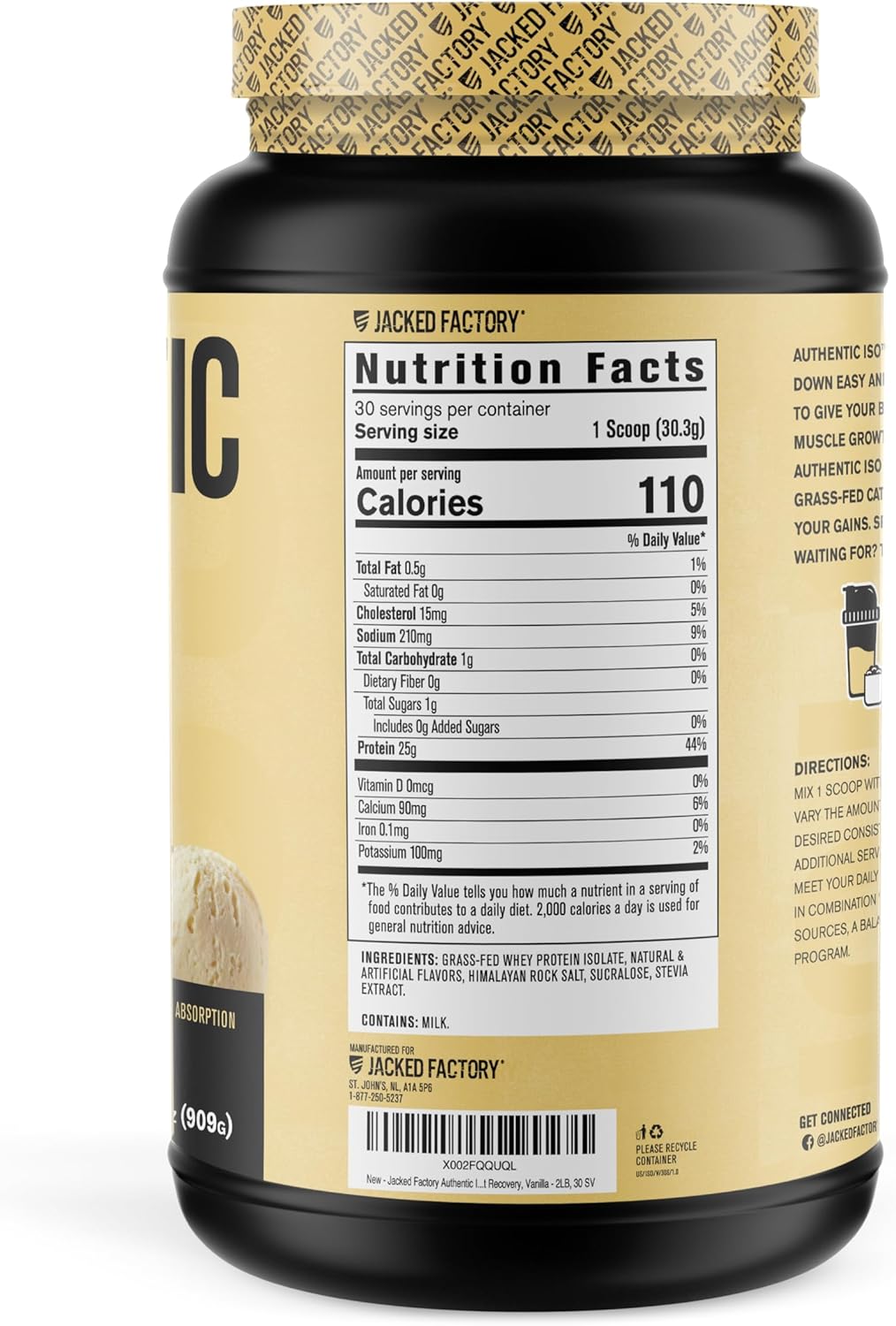 Jacked Factory Grass-Fed Whey Protein Isolate Powder - Low Carb, Non-GMO Muscle Building Protein (Chocolate & Vanilla, 30sv)