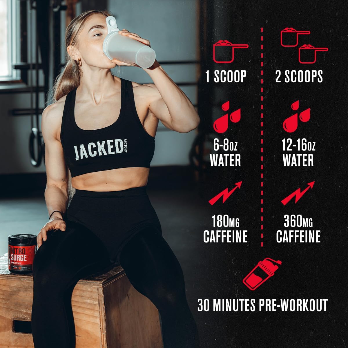 Jacked Factory Nitrosurge Shred Thermogenic Pre-Workout & BCAA Combo for Body Recomposition and Muscle Recovery in Orange Pineapple and Fruit Punch Flavors
