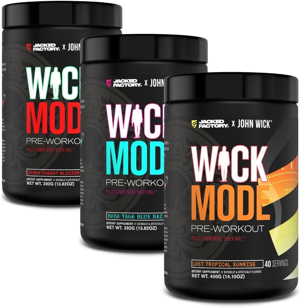 Jacked Factory X John Wick - Wick Mode Pre Workout Powder - Intense Energy and Focus - 120 Servings (3-Pack) - BoostGo Australia
