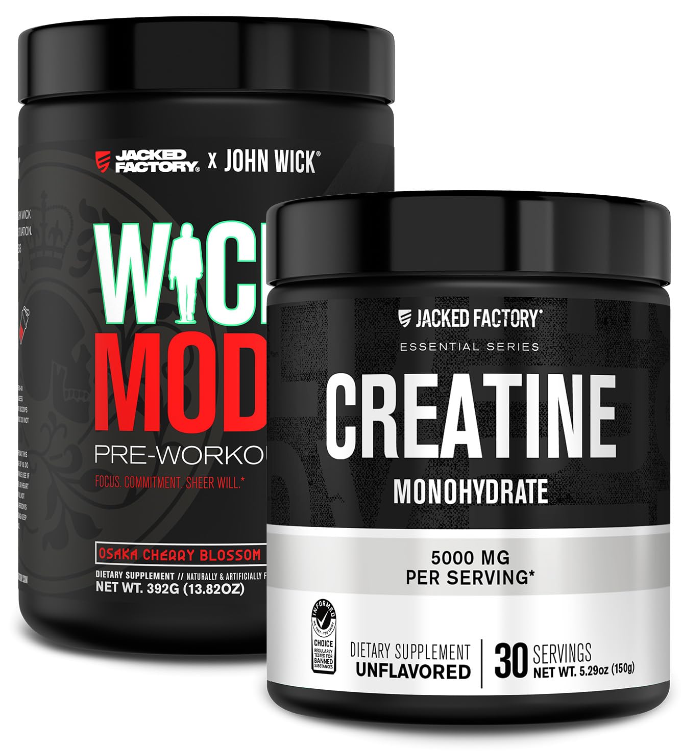 Jacked Factory X John Wick Pre Workout & Creatine Bundle - Osaka Cherry Blossom & Unflavored Powder (70 Servings)