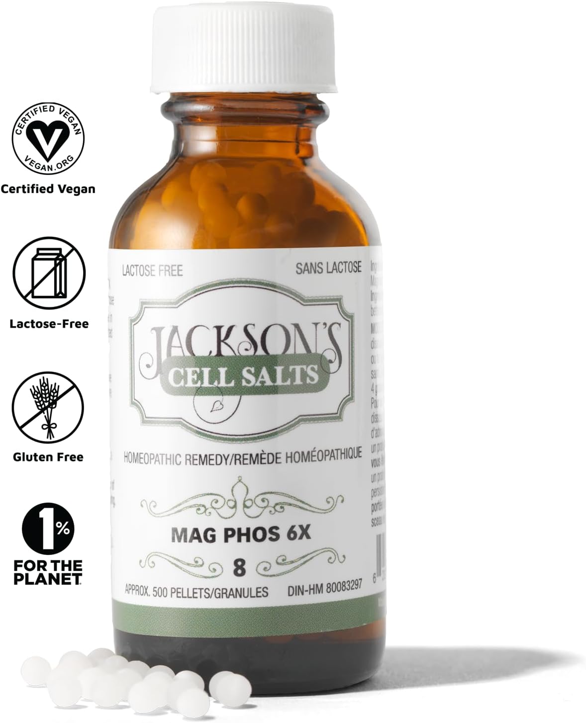 Jackson's Cell Salt #8 Mag Phos 6X - 500 Pellets - Vegan & Lactose-Free Magnesia Phosphorica